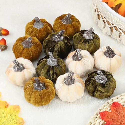 Coferset 12Pcs Velvet Mini Artificial Pumpkin Decor Set - Image 3