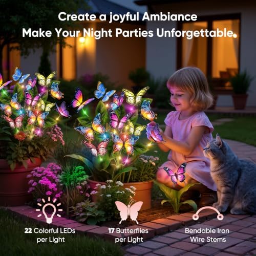 Solar Lights Outdoor Garden Decor: 2 Pack Colorful LEDs Butterfly Lights - Image 5
