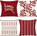 YCOLL Christmas Red Linen Pillow Covers 18x18 Set of 4, Home Sweet Home Farmhouse Throw Pillow Covers, Holiday Decorative Cushion Covers for Sofa Couch Bed, Winter Rustic Xmas Home Decor by PillowCoversExpert