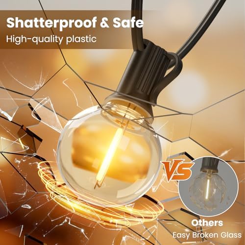 RTTY Outdoor String Lights 100 FT, Waterproof Patio Light 52 LED Bulbs - Image 5