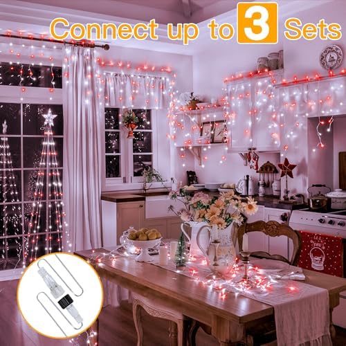 Ollny Icicle Lights for Outside 504LED 41FT, Red and White Christmas Light with Remote 8Modes Timers Waterproof, Plug in Connectable Hanging Lights for Outdoor Indoor House Roof Holiday - Image 4