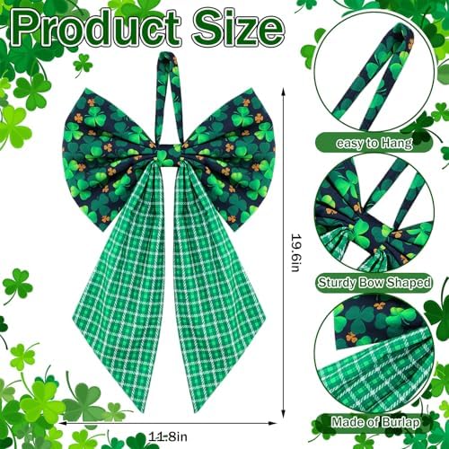 Suncalla 2 Pcs Green St Patricks Shamrock Wreath Bows 18'' x 12'' - Image 2