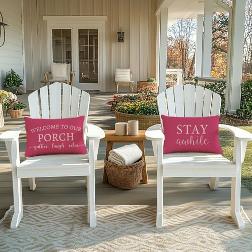 PANDICORN Outdoor Lumbar Throw Pillow Covers 12x20 Inch Set of 2, Hot Pink - Image 6