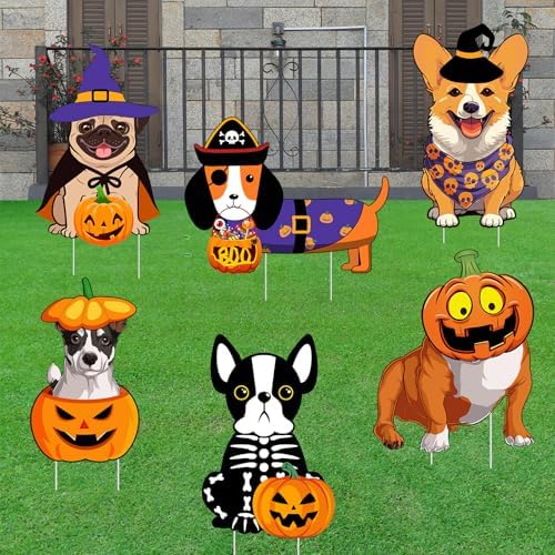 6 PCS Halloween Dog Decorations Cute Halloween Yard Sign with Stakes Dog Yard Decorations Halloween Yard Decorations Outdoor Signs by Fjoron