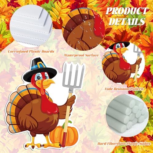 9 pcs Thanksgiving Yard Signs with Stakes, Maple Turkey Pumpkin Squirrel Lawn Signs Harvest Garden, Fall Autumn, Thanksgiving, Harvest Party Outdoor Decorations - Image 4