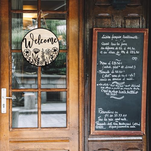 JarThenaAMCS 3D Black Wildflower Welcome Door Sign Daisy Floral Wooden Hanging Sign Rustic Flower Front Door Hanger for Spring Indoor Outdoor Farmhouse Home Porch Window Decor - Image 5
