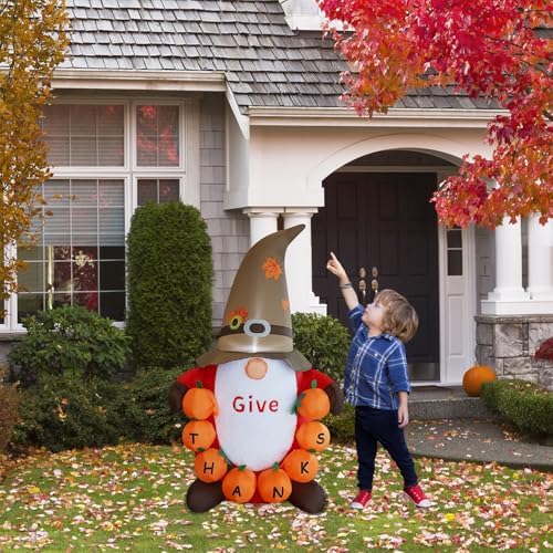 Juegoal Thanksgiving Inflatable Gnome, 4 FT Lighted Cute Gnome with Pumpkins, Blow up Animated Fall Decor, Light Up for Autumn Harvest Outdoor Indoor Holiday Home Party Yard Lawn Garden Display - Image 3