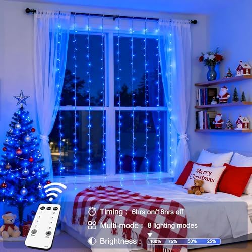 JMEXSUSS 300LED Blue Curtain Lights, 9.8x9.8ft String Lights Indoor Outdoor - Image 2
