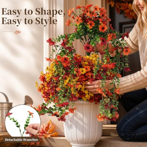 ColoPlay Artificial Mums for Outdoors Fall Decor, Faux Fake Hanging Flowers - Image 3