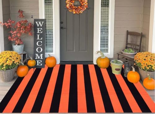 Orange Black Outdoor Patio Rug 4' x 6' Fall Washable Front Porch Rug - Image 5