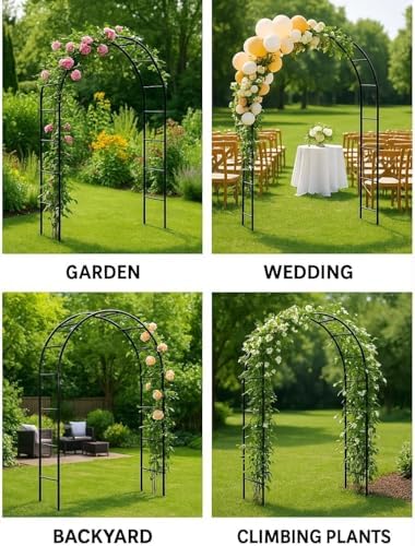 Adorox 7.8ft Garden Arch Trellis for Climbing Plants, Metal Arch Frame, Pumpkin Archway Outdoor Garden Arbors and Arches for Halloween Christmas Birthday Party Baby Shower Decoration(Black) - Image 4