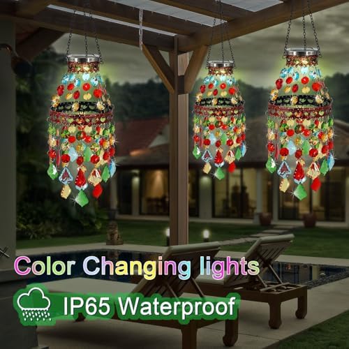 Hanging Solar Lantern Outdoor Chandelier,2 Tier Acrylic Crystal Wind Chimes - Image 4