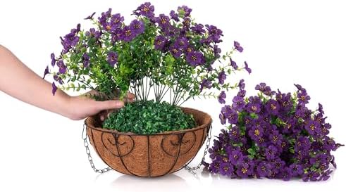 HyeFlora Artificial Fake Hanging Plants Flowers with Basket Outdoor Decor Faux Silk Dasiy Flower Arrangements in Pot Planter for Porch Home Indoor Patio Garden Yard Decoration - Image 5