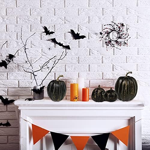 Winlyn 7 Pcs Assorted Artificial Gold Brush Black Pumpkins Rustic Decorative Halloween Faux Foam Pumpkins for Fall Halloween Thanksgiving Tabletop Centerpiece Mantel Kitchen Decor - Image 5