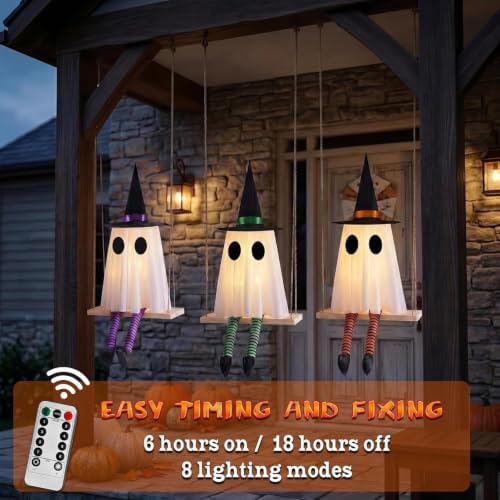 Halloween Swinging Ghost Outdoor Decor, Spooky Hanging Ghosts Decorations - Image 4