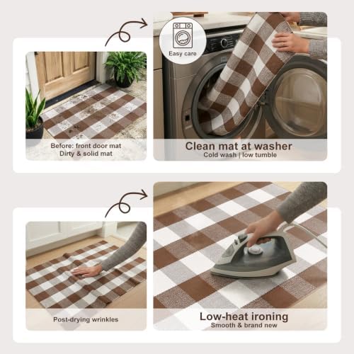 Uphome Bufflo Plaid Outdoor Rug 2'x3', Fall Decor Small Checkered Front Door Mat, Indoor Outdoor Farmhouse Cotton Porch Rug for Layered Door Mats, Washable Brown Area Rugs for Patio Entryway - Image 6