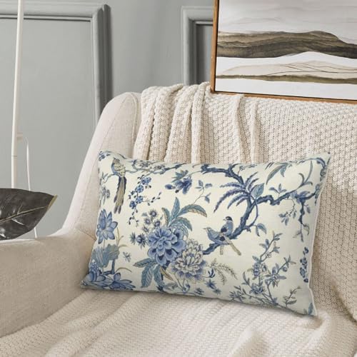 CXMEIFLY Spring Floral Birds Pillow Covers 12 x 20 Inch Set of 2 for Chinoiserie Flowers Decor Throw Pillows Blue and White Plant Outdoor Decorative Cushion Cases for Couch Bed Decorations - Image 4