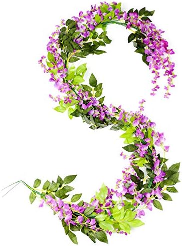 Lvydec Wisteria Artificial Flowers Garland, 4 Pcs Total 28.8ft Artificial Wisteria Vine Silk Hanging Flower for Home Garden Outdoor Ceremony Wedding Arch Floral Decor (Purplish Red) - Image 7