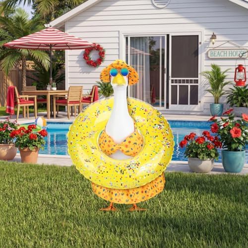 Abbylike Summer Porch Goose Outfits Yellow Bikini Hawaiian Goose Costume Clothes with Swimsuit, Swim Ring, Sun Hat, Sunglasses Fits Large 23'' Cement for Garden Yard Statue Lawn Art Decoration - Image 4