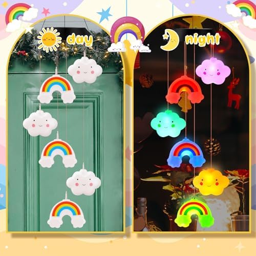 GlikCeil Rainbows Solar Wind Chimes 27.5inch Outside Waterproof Hanging LED for Yard, Pajama Party, Color Changing Lights(Clouds, Rainbows) - Image 4
