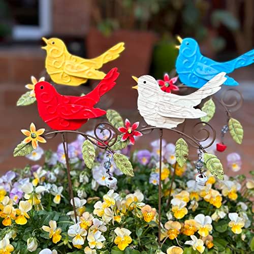 KEDONCHEN.4 Pack Metal Bird Decorative Garden Stakes, Spring Garden Decor,Indoor Outdoor Lawn Pathway Patio Ornaments, 14.2 Inch Outdoor Metal Garden Decor Shaking Head Yard Art … - Image 6