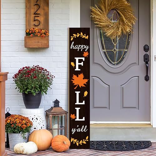 Fall Porch Sign Wooden Hanging Porch Decor Autumn Thanksgiving Vertical Fall Welcome Signs for Front Porch Rustic Maple Leaf Decoration Outdoor Standing for Home Wall Yard,47.2"H - Image 2