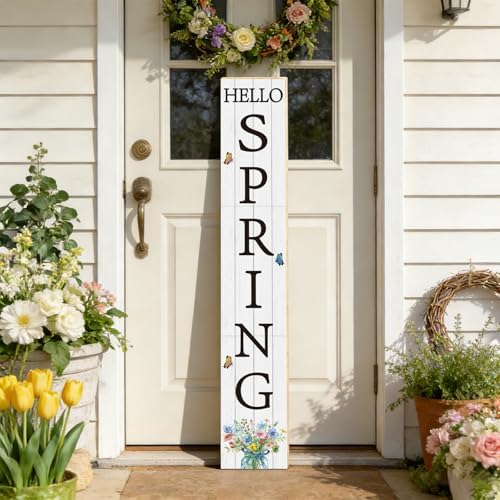 YUNKKIN Spring Porch Decor Outdoor Decorations Wooden Door Decorations Indoor Outside Spring Porch Sign Rustic Flowers Welcome Sign for Front Door 46.8 Inch - Image 7