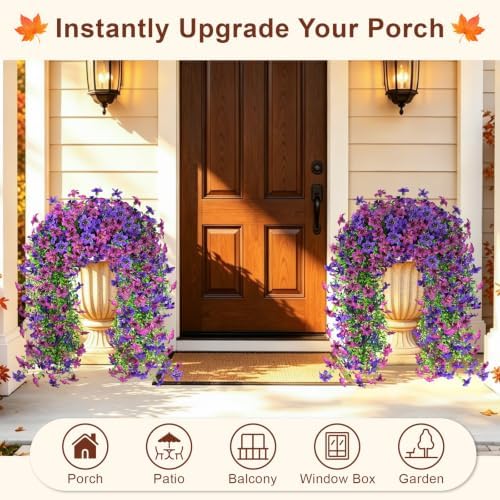 Artificial Hanging Flowers for Outdoors, 4 PCS 688-Bloom UV Resistant Mums - Image 5