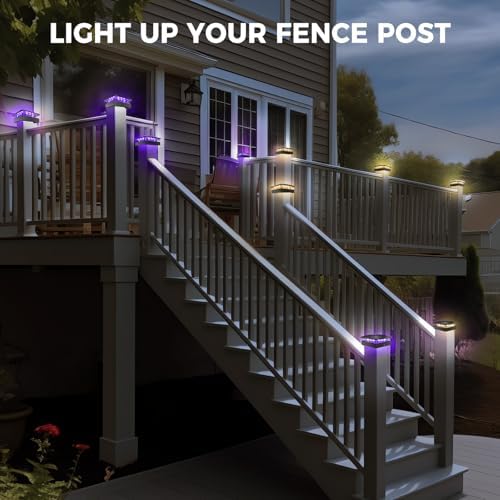 Peasur 4x4 Solar Post Lights Outdoor, 4 Packs Purple & Warm White LED Fence Caps Light Waterproof, Wood & Vinyl Post Top Lighting for Deck Mailbox Railing Porch Outside - Image 7