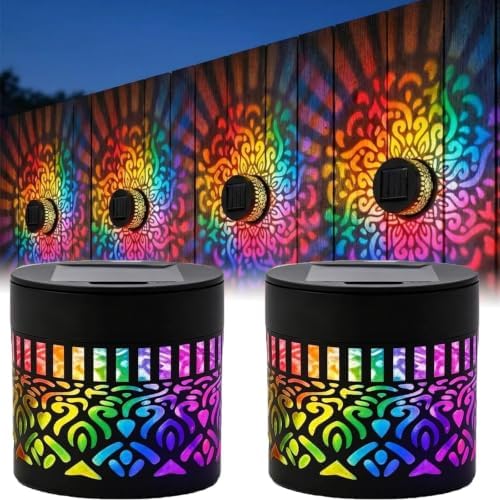 2PCS Seven-Color Changing Solar Mandala Projection Wall Light, Metal Mandala Projection Wall Light, Solar Powered Waterproof Color Changing Light for Yard Art Porch Patio Backyard Decor by Unknown
