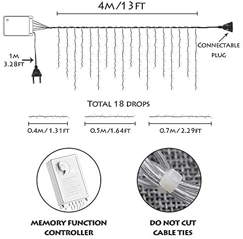 YOLIGHT 13ft 96 LED Icicle String Lights with Memory Function Controller, Indoor Room Curtain Fairy Lights Hanging Decoration for Halloween Patio Garden Bedroom Christmas Wedding (Blue) - Image 6