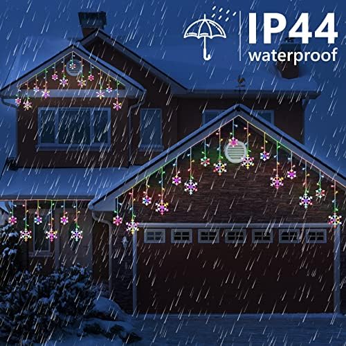 Toodour Christmas Snowflake Lights Outdoor, 17.22ft 264 LED Snowflake Icicle Lights with 22 Drops, Connectable, 8 Modes Waterproof Multicolor Christmas Light for Curtain, Eaves, Window, Xmas Decor - Image 3