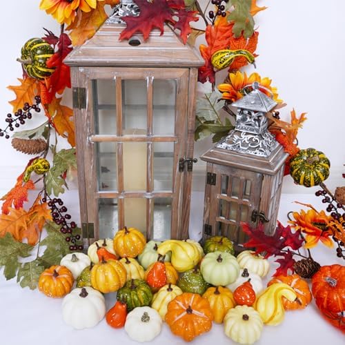 Winlyn 30 Pcs Assorted Rustic Harvest Artificial Pumpkins Gourds Squashes Decorative Fall Pumpkins Fake Foam Pumpkins Autumn Party Thanksgiving Halloween Table Centerpiece Wreath Mantle Bowl Filler - Image 7