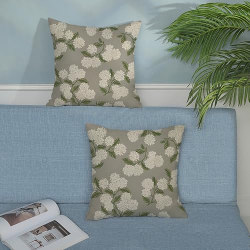 Grey Pillow Covers 22x22 Inch 2 Pcs Gray Green Hydrangea Flower Decor Throw Pillows Vintage Floral Seasonal Spring Summer Outdoor Decoration Pillowcase Linen Cushion Cover for Couch Sofa - Image 3