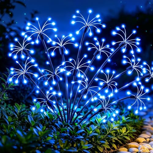 Solar Garden Lights Outdoor, 8 Pack 2-Layer Blue Fairy Firework Lights by VOOKRY