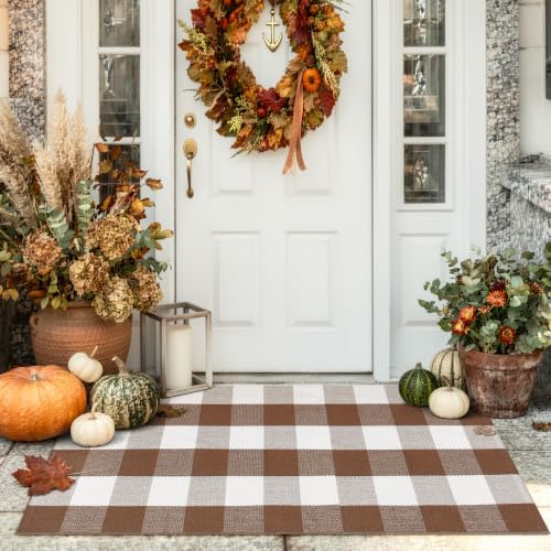 Fall Front Door Mat 24"x51" Buffalo Plaid Checkered Outdoor Rug by Sungea
