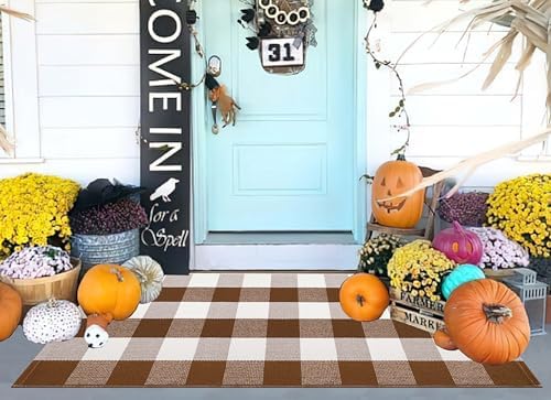 Buffalo Plaid Outdoor Rug 2'x4.3'Fall Coffee Halloween Front Porch Rug - Image 5
