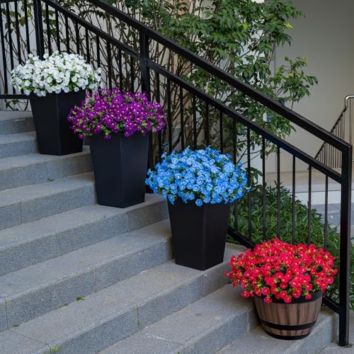 Artificial Faux Flowers for Outdoor 16 Bundles Fake Morning Glory,Blue - Image 6