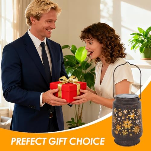 Outdoor Solar Lanterns Waterproof, Metal Hanging Solar Lights Snow Garden Decor Birthday Gifts for Women Mom Grandma for Patio Backyard Yard Pathway Porch - Image 6