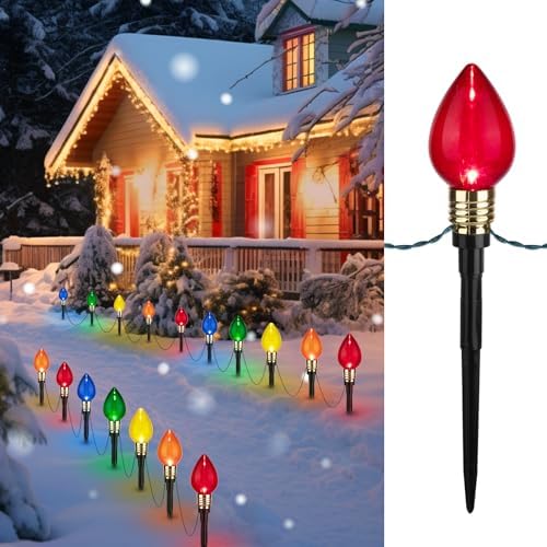 4 Pack C9 Christmas Pathway Lights Outdoor, Total 69.6Ft 40 LED Stake Light by Brightown