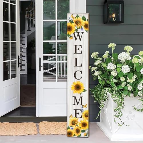 Sunflower Porch Sign Welcome Sign For Front Porch Summer Sunflowers Home Decor Sunshine Welcome Sign for Indoor Outdoor Garden Wooden Vertical Sign For Patio Front Door Porch Wall Yard by Seimip