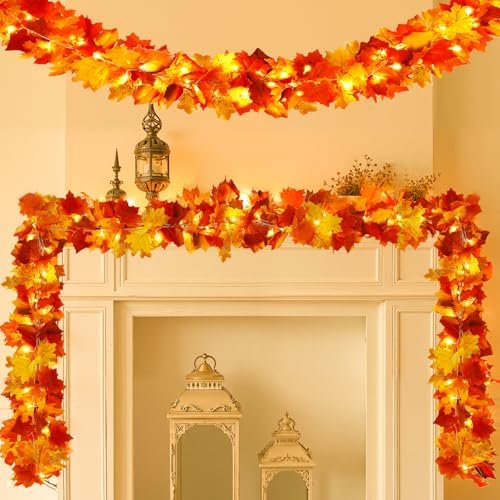 Joyhalo 2 Pack Fall Garland with 6.5FT LED Lights by Joyhalo