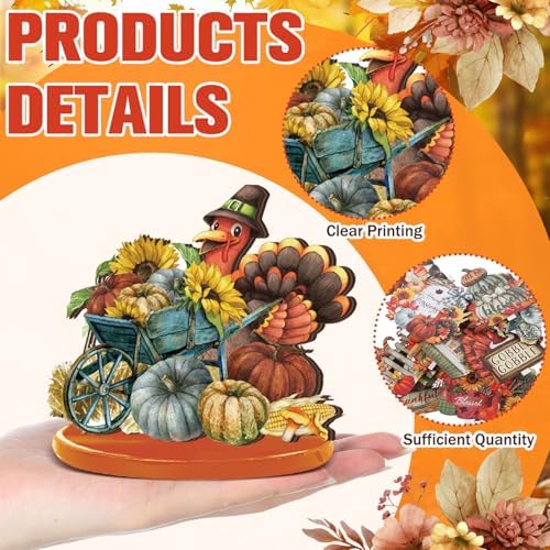 Leinuosen 12 Pcs Fall Decorations for Home Wooden Turkey Decor Thanksgiving Table Decorations Fall Centerpiece Maple Leaves Pumpkin Turkey Wooden Block Sign for Harvest Party Home Tiered Tray - Image 4