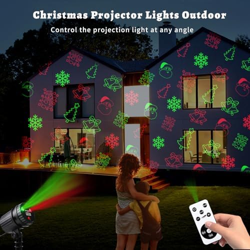 Christmas Laser Projector Lights, 8 Patterns LED Projection Lights with Remote, Landscape Projector Spotlights, Red and Green Star Show, Decoration for Outdoor and Indoor, Christmas, Holiday - Image 6
