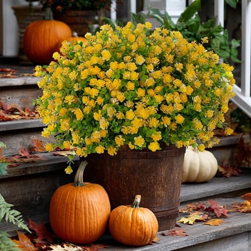 AXYLEX Artificial Flowers for Outdoors, 12 Bundles Fake Plants (Yellow) - Image 4