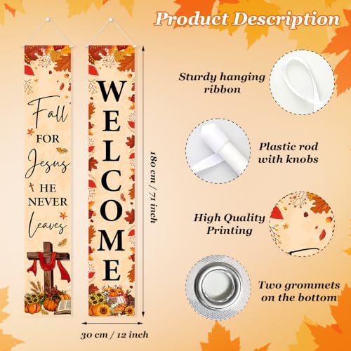Fall Welcome Banner Porch Sign Fall for Jesus Front Door Outdoor Decor - Image 3