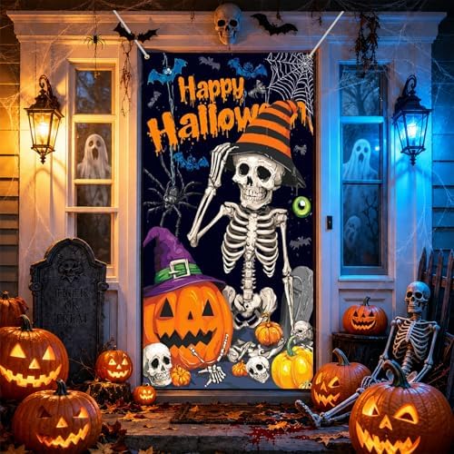35.4" x 70.8" Halloween Door Cover, Haunted House Front Door Decor by seewan