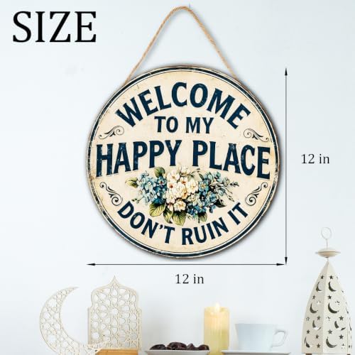 Welcome To My Happy Place Wooden Hanging Sign for House Front Door, Rustic Welcome Sign for Porch Garden Patio Farmhouse - Image 6