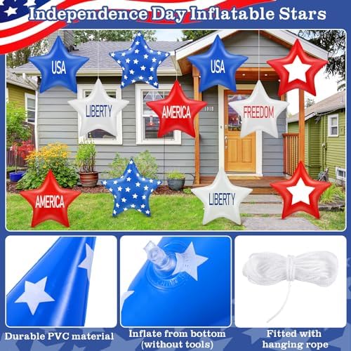 18 Pcs 12 Inch 4th of July Inflatables Outdoor Decorations 250th Anniversary Patriotic Star Ornaments Blow up PVC Inflatable Star Hanging Ornaments for American Veterans Party Festival - Image 5