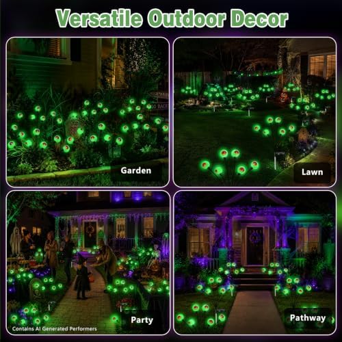 EEW Solar Halloween Decorations Outdoor 8 Pack 48 LED Eyeball Lights Green - Image 2
